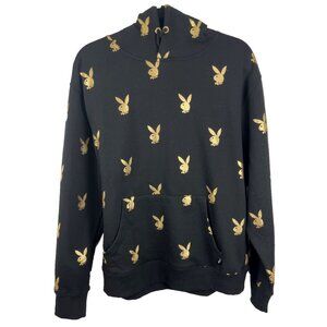 Playboy Black Hoodie w/ Gold Metallic Bunnies Womens Size M